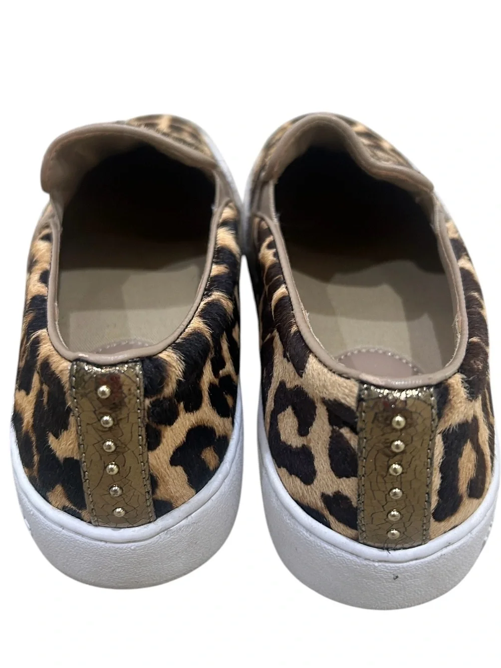 Michael Kors Leopard-Print Slip-On leather cowhide fur sneakers Tan & Black 6